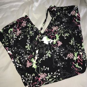 NWT 《 wet seal 》 Black Green Floral Asian Drawstring PJs Pajama Pants Large